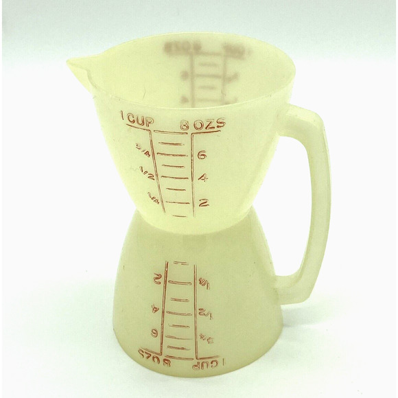Vintage Tupperware Double Cup Measuring cup Plastic red lettering Dry Wet - Picture 1 of 8